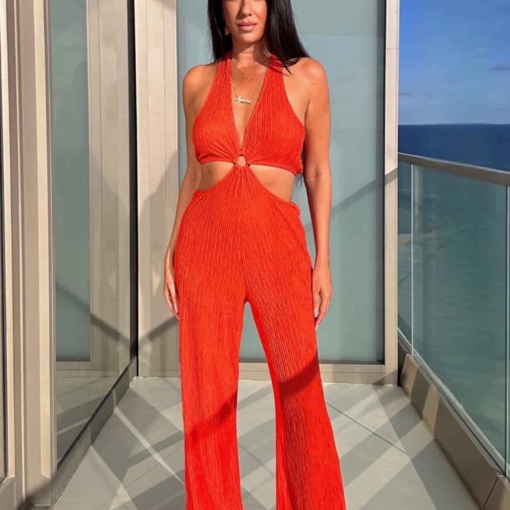 Elegant Orange Halter Jumpsuit